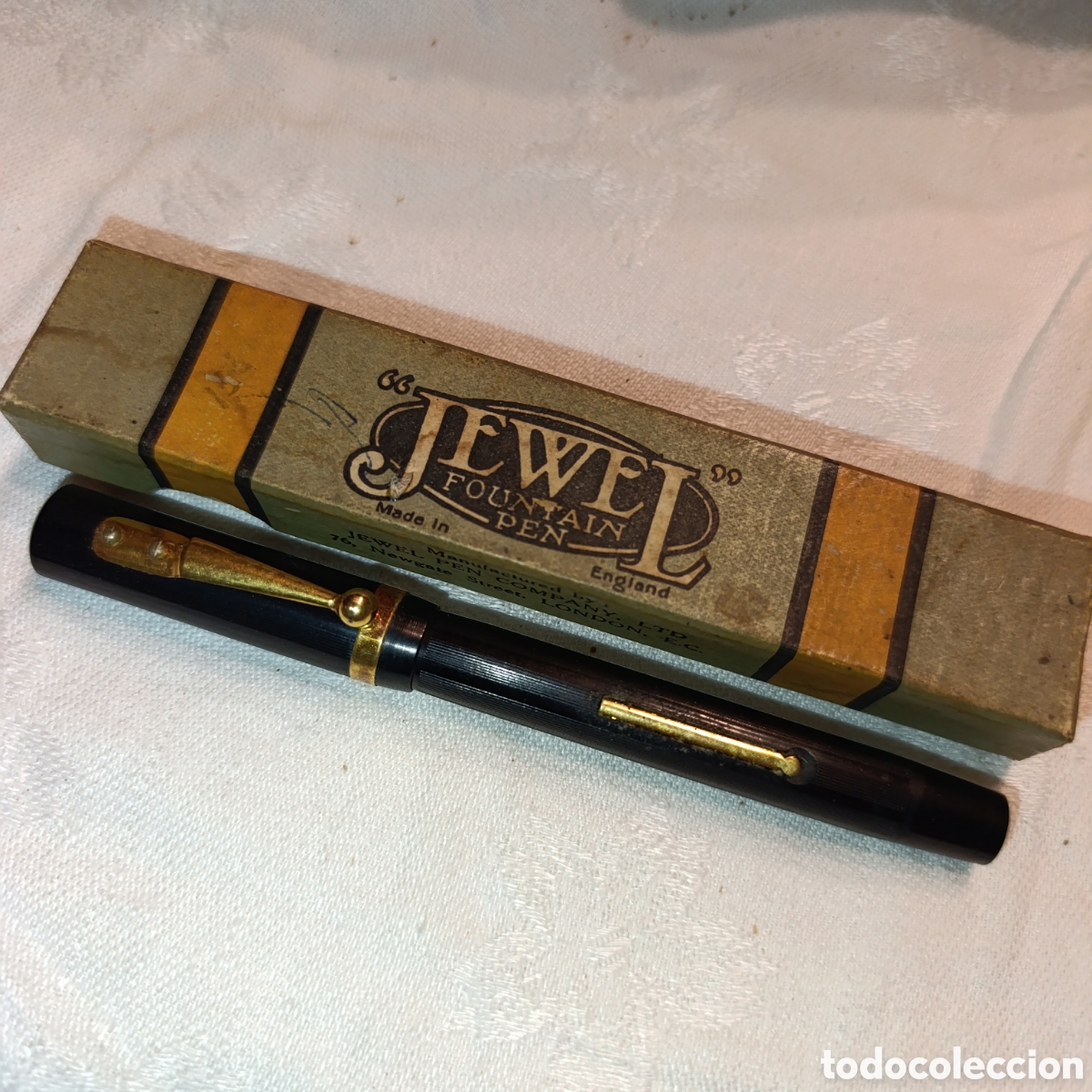 Plumas estilogr&aacute;ficas antiguas: Antigua Pluma Estilogr&aacute;fica Ebonita Negra Jewel Pen Co London A&ntilde;os 20 Con Caja Original