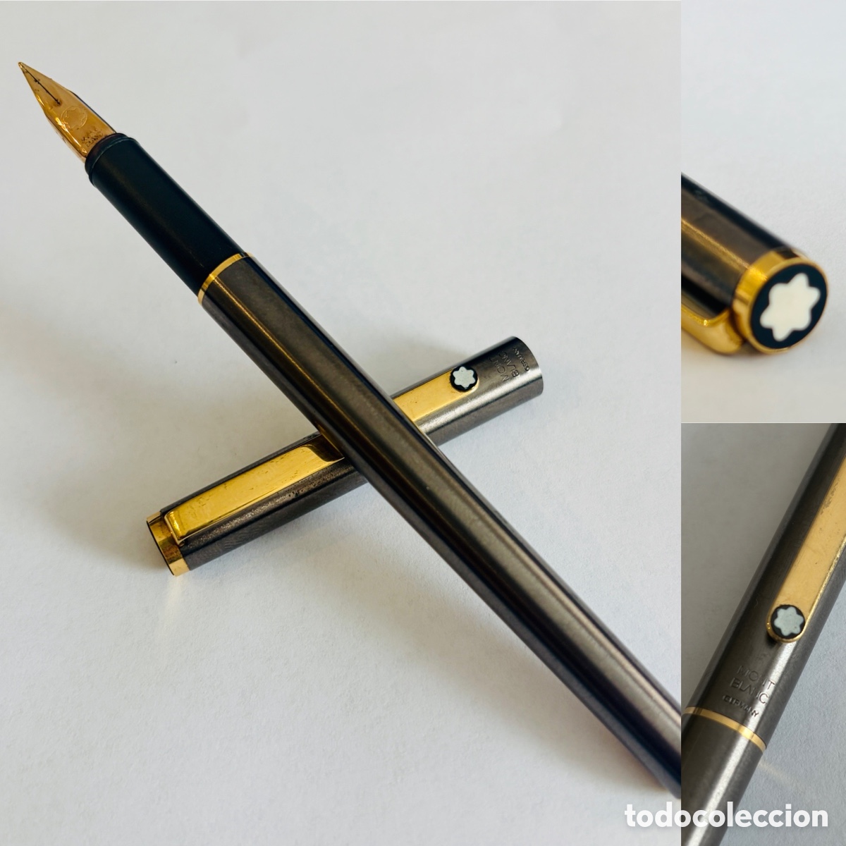 Plumas estilogr&aacute;ficas antiguas: Pluma estilogr&aacute;fica Montblanc Noblesse Slimline FUNCIONA gris oscuro y dorado