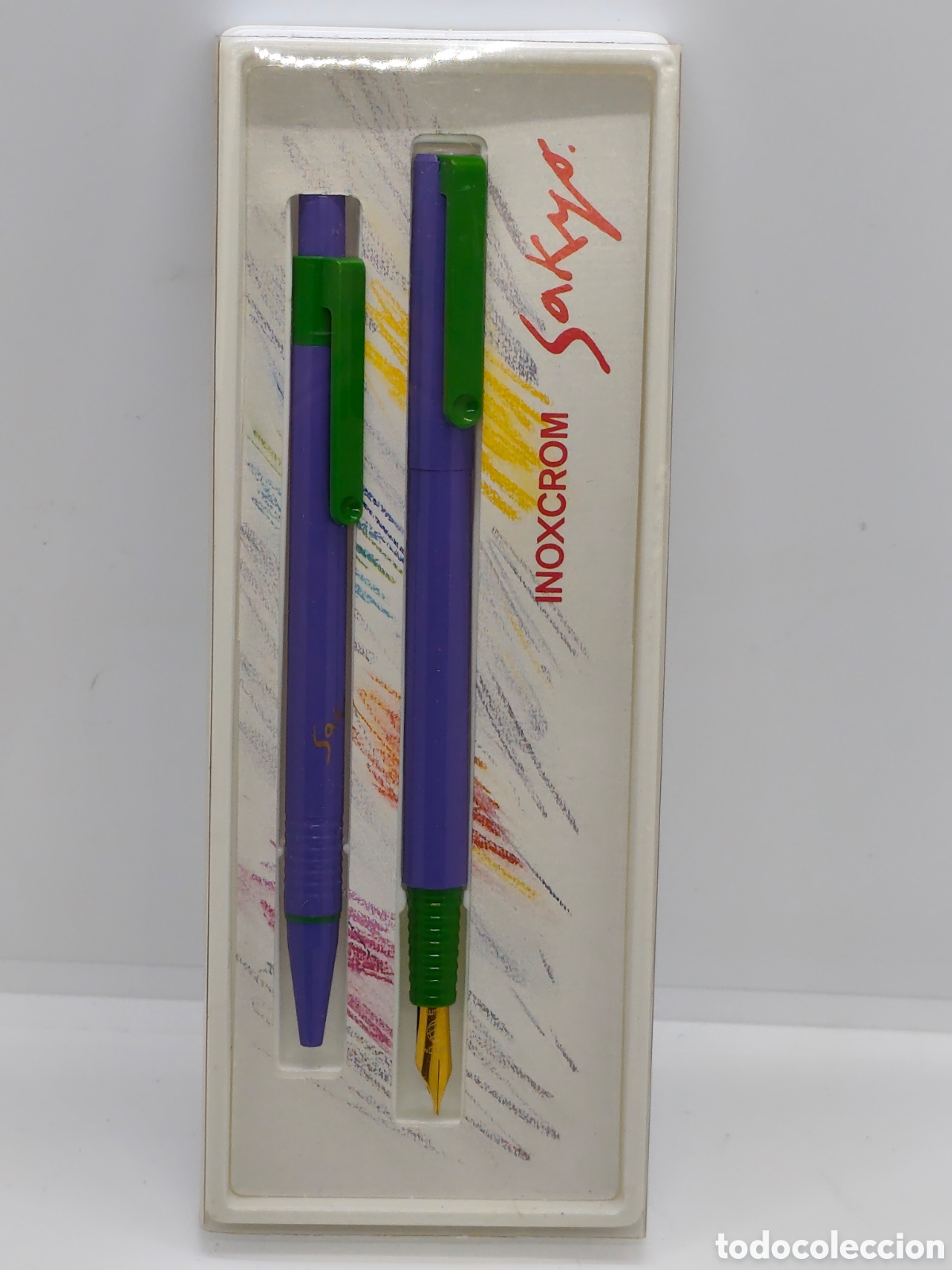 Plumas estilogr&aacute;ficas antiguas: Inoxcrom. Juego pluma y boligrafo modelo Sakyo en caja original a&ntilde;os 80