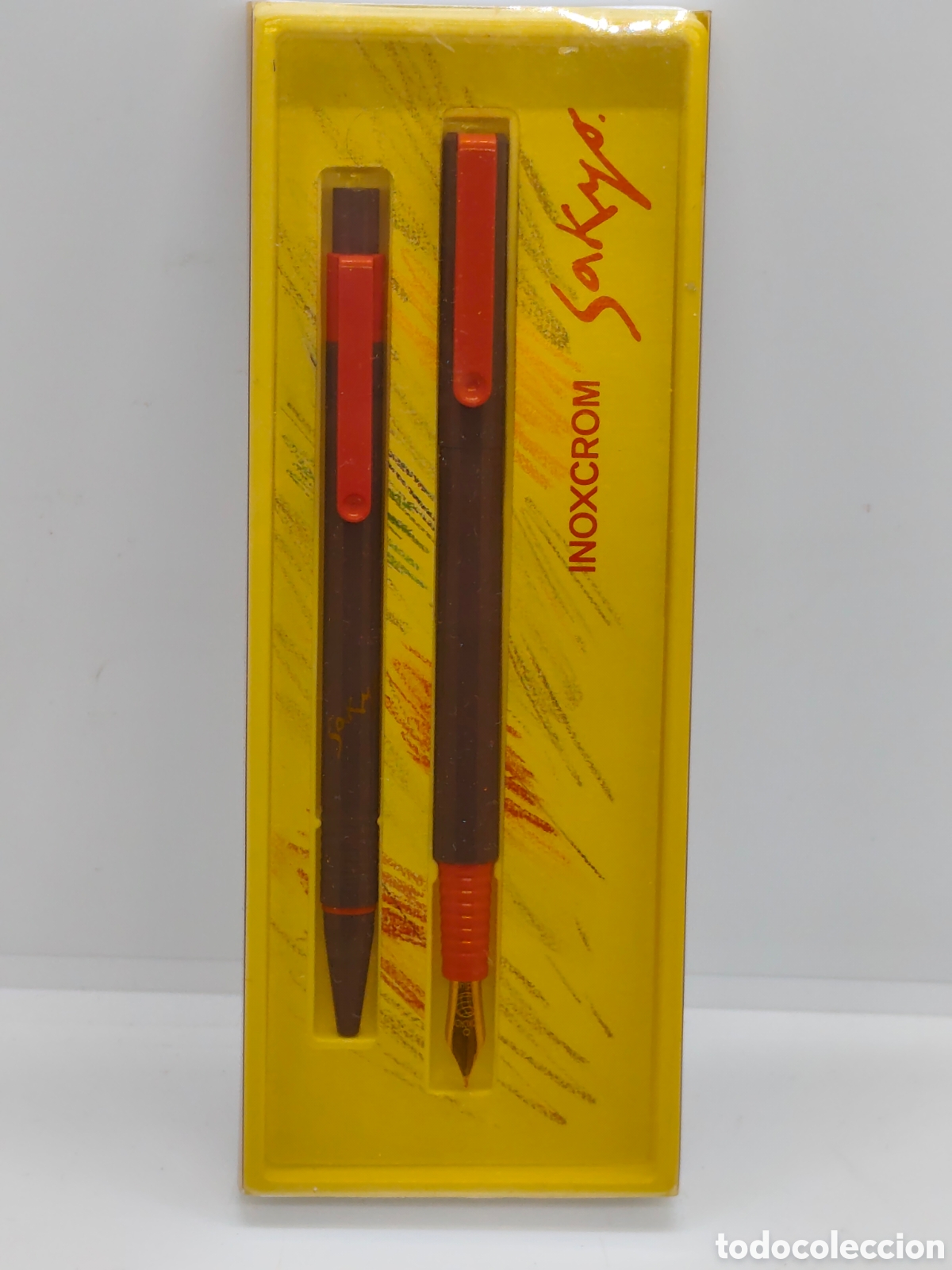 Plumas estilogr&aacute;ficas antiguas: Inoxcrom. Juego pluma y boligrafo modelo Sakyo en caja original a&ntilde;os 80