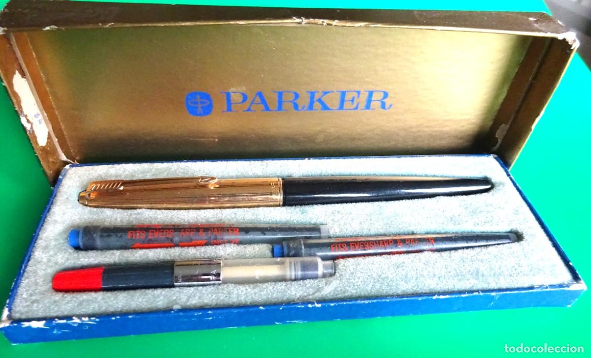 Old Fountain Pens: PLUMA ESTILOGRAFICA PARKER 45 GOLD MADE IN USA CON CARGADOR AEROMETRICO Y ESTUCHE PARA CARGADORES