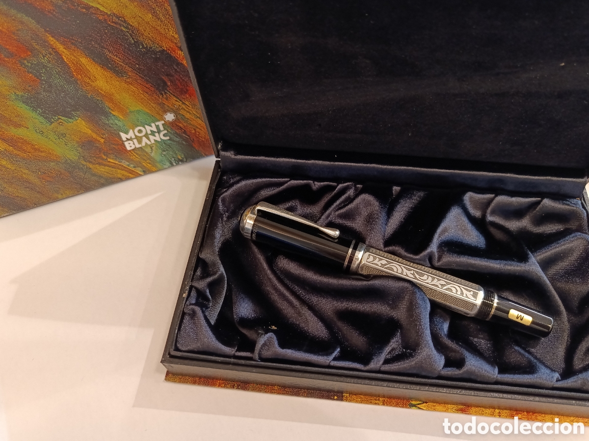 Plumas de tinta permanente antigas: Pluma estilogr&aacute;fica Montblanc, edici&oacute;n limitada, Marcel Proust . Plata de ley - Plum&iacute;n fino 18K