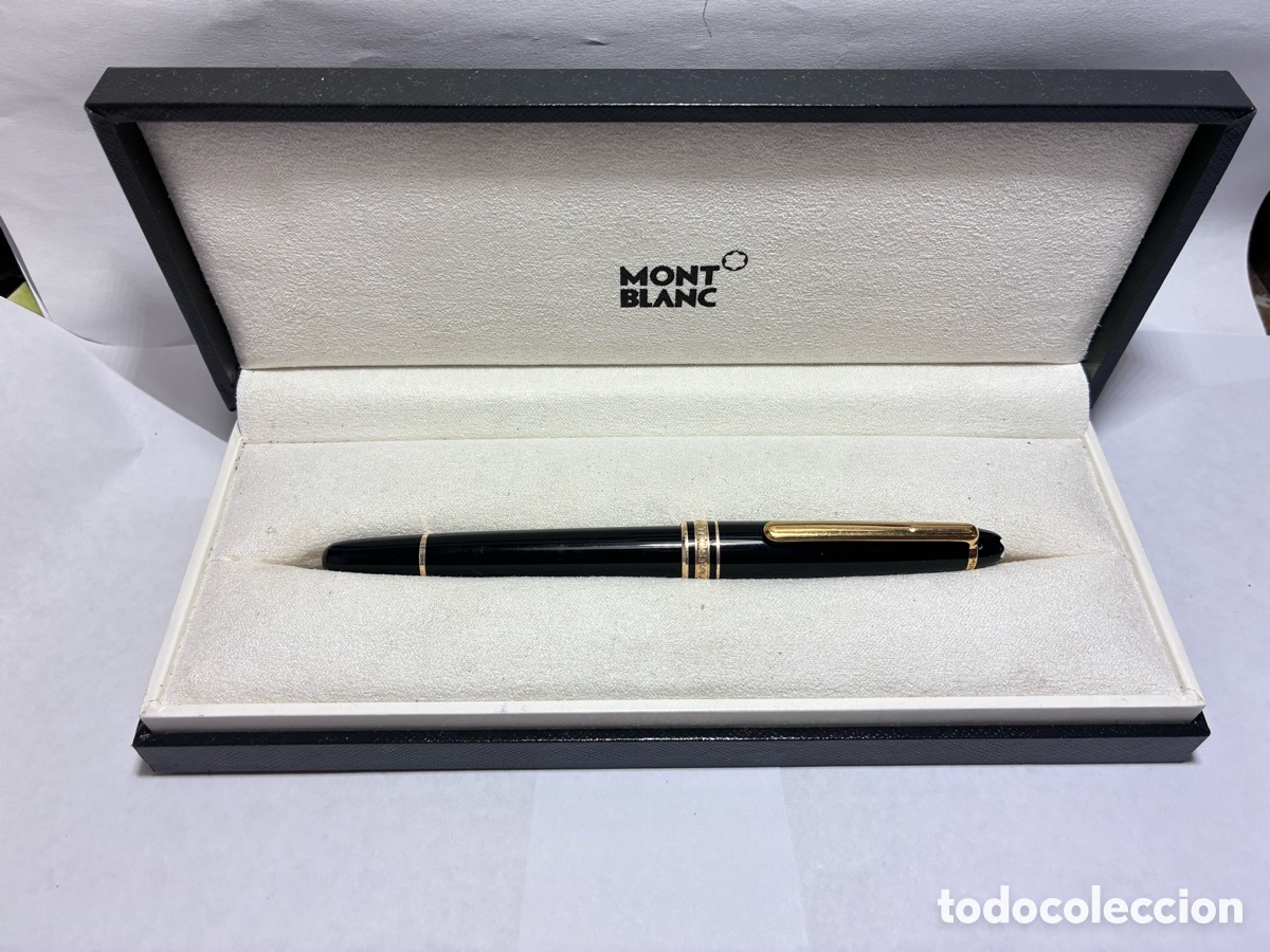 Plumas estilogr&aacute;ficas antiguas: Pluma Montblanc Meisterstuck resina preciosa negra plumin 14kl con adaptador de tinta