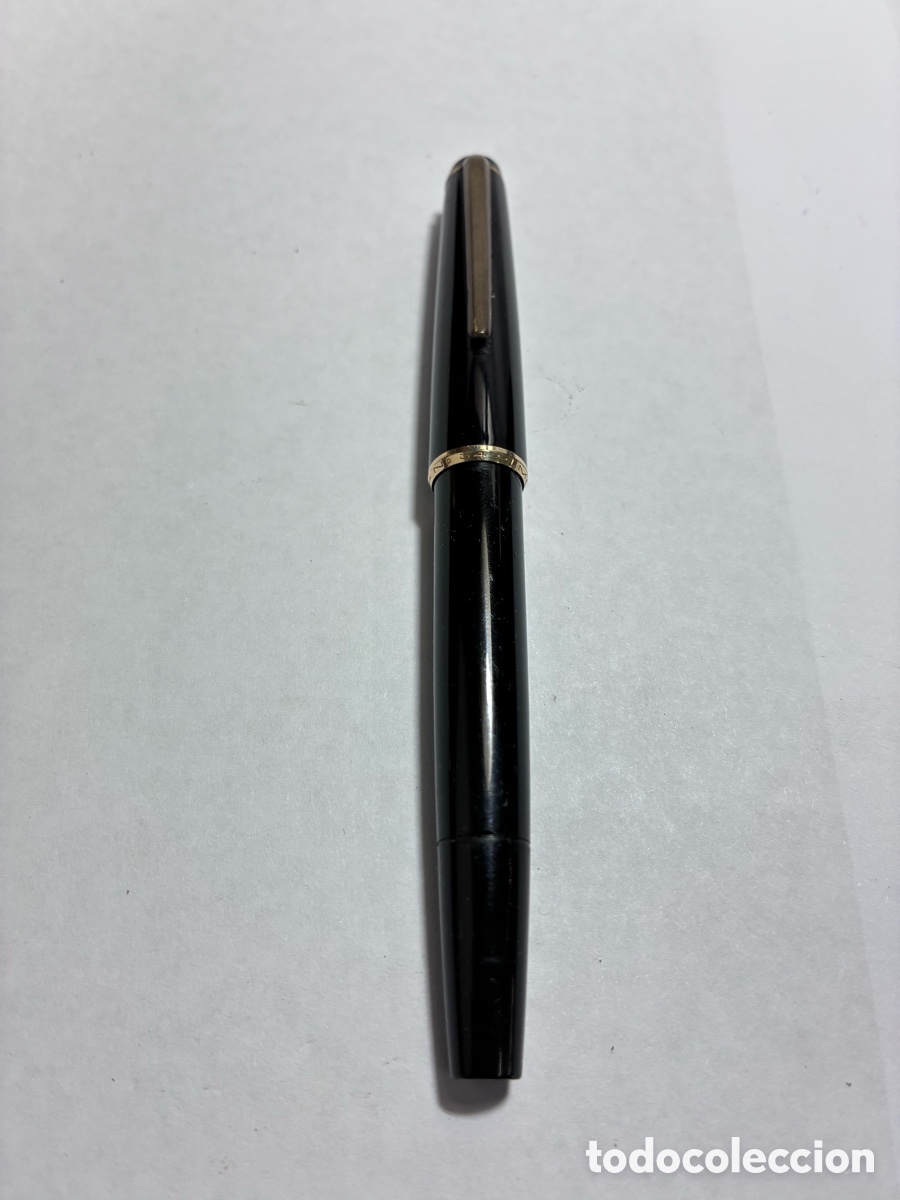 Plumas estilogr&aacute;ficas antiguas: Pluma MontBlanc 34 cuerpo celuloide negro dosificador de tinta plumin oro 585