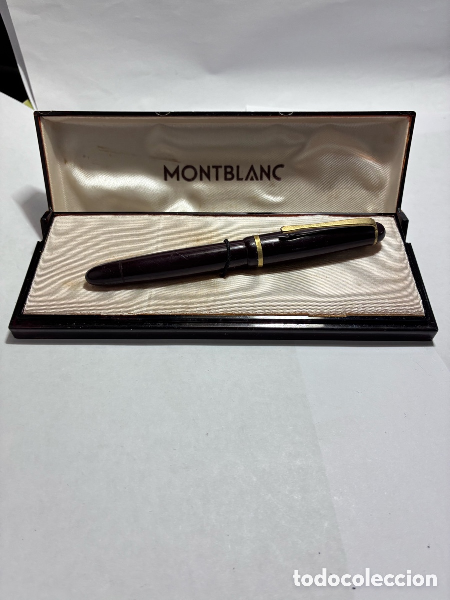 Plumas estilogr&aacute;ficas antiguas: Montblanc 342-G Burdeos plomin oro 14ct en su caja