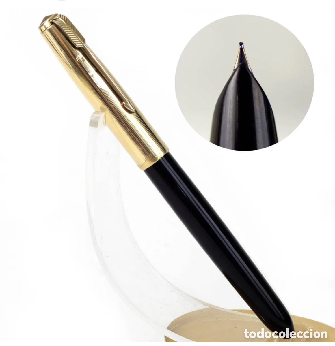 Plumas estilogr&aacute;ficas antiguas: Pluma estilogr&aacute;fica Parker 51 vintage negra con capuch&oacute;n dorado Made in USA.