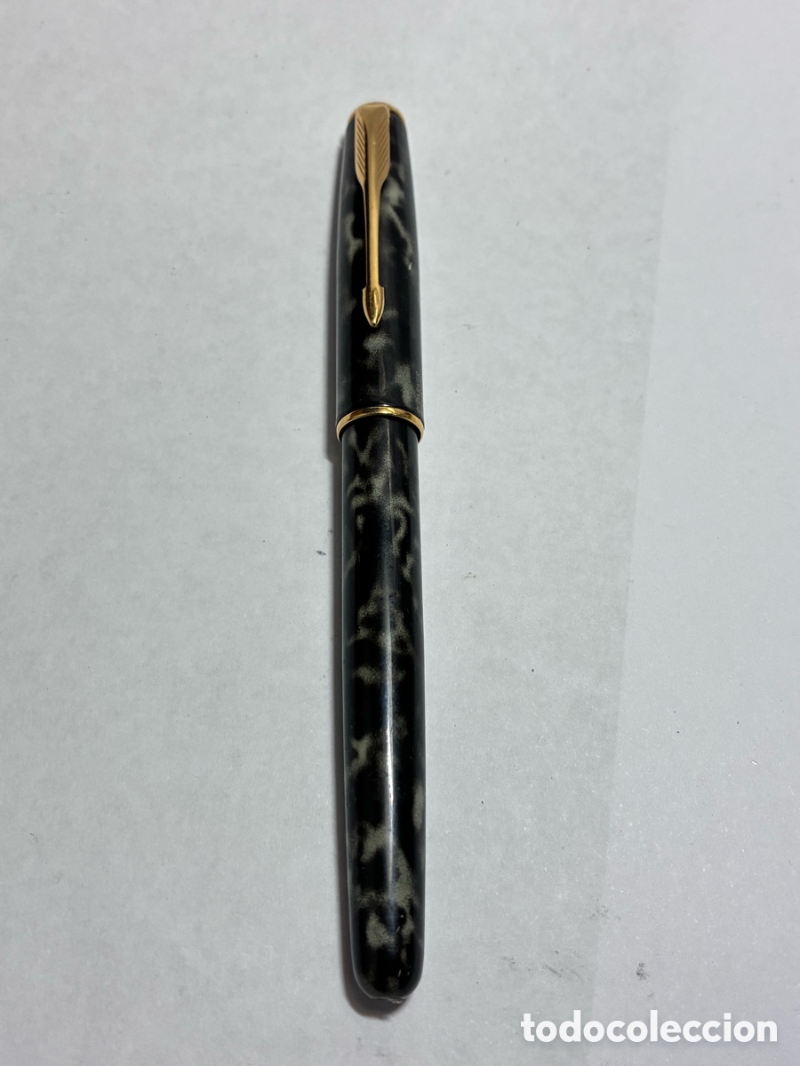 Plumas estilogr&aacute;ficas antiguas: Parker Sonnet marmolada plumin de oro 18kl celuloide verde