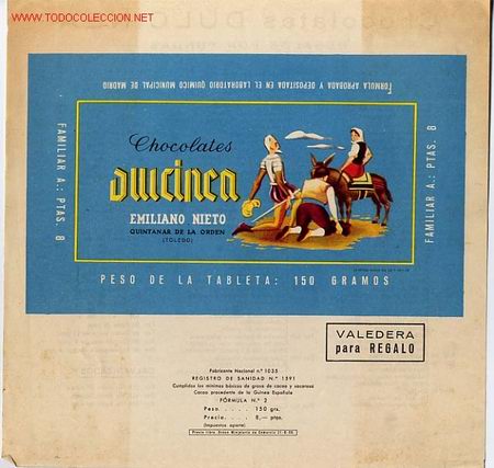 Etiquetas antiguas: CARTEL ETIQUETA EMBOLTORIO DE CHOCOLATES DULCINEA ECH 3 , TEMA QUIJOTE