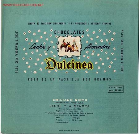 Etiquetas antiguas: CARTEL ETIQUETA EMBOLTORIO DE CHOCOLATES DULCINEA ECH 8 , TEMA QUIJOTE