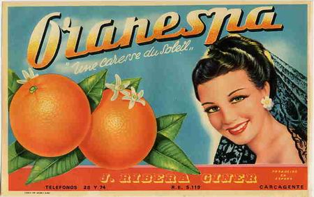 Etiquetas antiguas: CARTEL ITO NARANJAS ORANESPA MUJER J. RIBERA GINER CARCAGENTE ORIGINAL K1