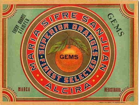 Etiquetas antiguas: CARTEL ITO ETIQUETA PUBLICIDAD NARANJAS GEMS ANTIGUA, ALCIRA , VALENCIA , ORIGINAL