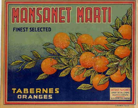 Etichette antiche: CARTEL ITO ETIQUETA NARANJAS MANSANET MARTI RAMA SIMAT TABERNES VALENCIA ORIGINAL K4