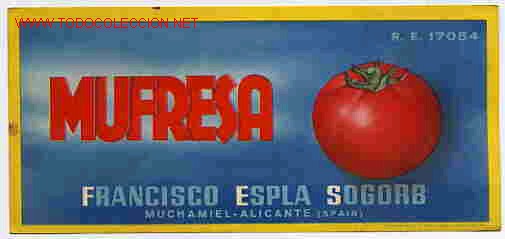 Etiquetas antiguas: ANTIGUA ETIQUETA CARTEL ITO TOMATES MUFRESA FRANCISCO ESPLA SOGORB MUCHAMIEL ALICANTE ORIGINAL K15