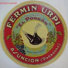 Etiquetas antiguas: ETIQUETA VINOS EL PORRON ASUNCION PARAGUAY