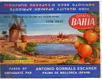 Etichette antiche: ETIQUETA ALBARICOQUES BAHIA  MALLORCA