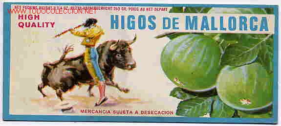 Old Labels: ETIQUETA PUBLICIDAD HIGOS DE MALLORCA ORIGINAL CARTULINA