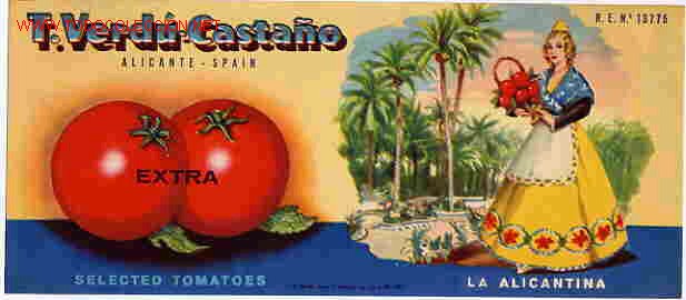 Etiquetas antiguas: NTIGUA ETIQUETA CARTEL TOMATES VERDU CASTA&Ntilde;O LA ALICANTINA ALICANTE ORIGINAL K15