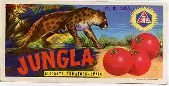 Etichette antiche: ANTIGUA ETIQUETA CARTEL TOMATES JUNGLA AEP TIGRE ALICANTE ORIGINAL K15