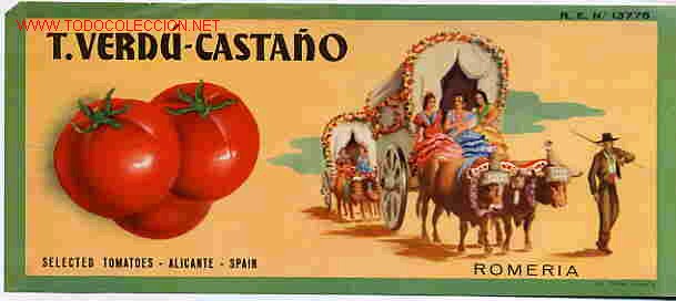 Etiquetas antiguas: ANTIGUA ETIQUETA CARTEL TOMATES VERDU CASTA&Ntilde;O ROMERIA ALICANTE ORIGINAL K15