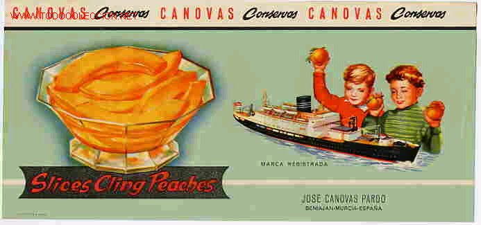 Etichette antiche: ETIQUETA CARTEL MELOCOTON ALMIBAR CANOVAS BENIAJAN MURCIA , ORIGINAL K9