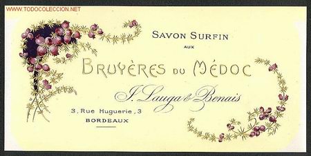 Etiquetas antigas: Perfumeria: Etiqueta modernista en relieve francesa de jabon BRUYERES