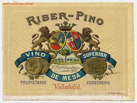 Etiquetas antiguas: ETIQUETA VINO RIBER PINO ER 82
