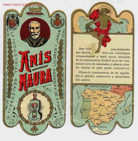 Old Labels: 2 ETIQUETA DOBLE PUBLICIDAD ANIS MAURA ANTIGUA ORIGINAL ER 161