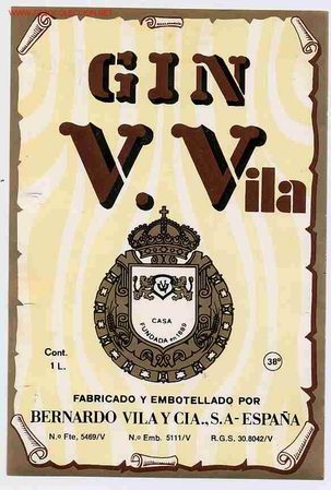 Etiquetas antiguas: ETIQUETA  GINEBRA GIN V. VILA  ER 176