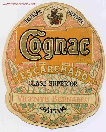Etichette antiche: ETIQUETA CO&Ntilde;AC COGNAC ESCARCHADO VICENTE BERNABEU JATIVA VALENCIA ER 177