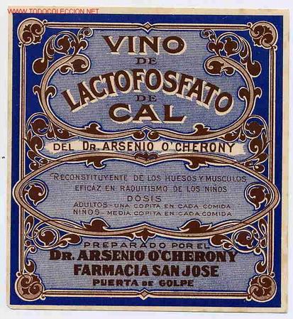 Etiquetas antiguas: ETIQUETA VINO LACTOFOSFATO DE CAL FARMACIA ER 183
