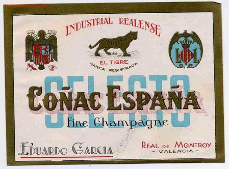 Etiquetas antiguas: GRAN ETIQUETA CO&Ntilde;AC COGNAC ESPA&Ntilde;A SELECTO , REAL DE MONTROY , VALENCIA ER 221