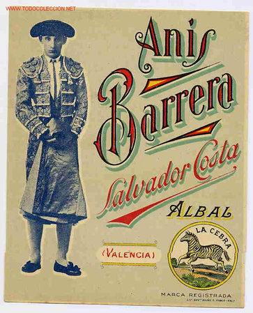 Old Labels: ETIQUETA ANIS BARRERA TORERO ER 222 , RB