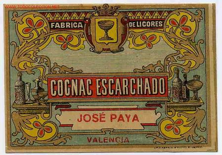 Etiquetas antiguas: ETIQUETA CO&Ntilde;AC COGNAC ESCARCHADOJOSE PAYA VALENCIA ER 224