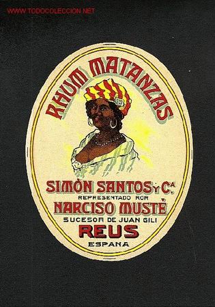 &Eacute;tiquettes anciennes: Etiqueta de RON MATANZAS de Narciso Muste de REUS. Troquelada. Etiquette rhum label