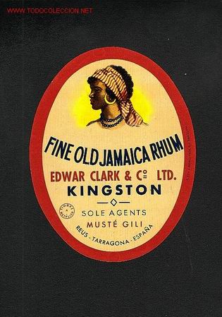 Etiquetas antigas: Etiqueta de Ron FINE OLD JAMAICA RHUM, distribuido por Muste Gili de REUS (Tarragona)