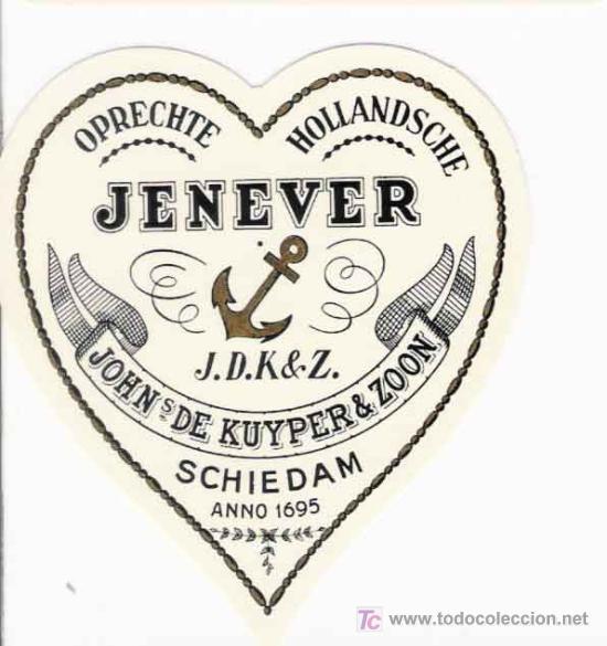 Etiquetas antiguas: VINO -  JENEVER,  JOHN DE KUYPER & ZOON, SCHIEDAM