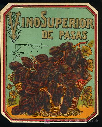 Etiquetas antiguas: ETIQUETA DE VINO SUPERIOR DE PASAS - - Foto 1