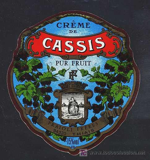 Old Labels: Etiqueta de licor CASSIS. Troquelada