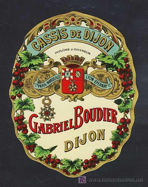 Old Labels: Etiqueta de licor CASSIS DE DIJON. Troquelada