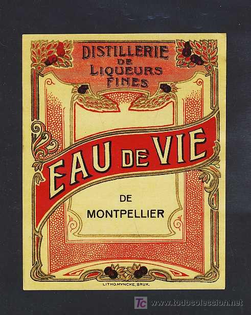 Etiquetas antiguas: Etiqueta de licor EAU DE VIE