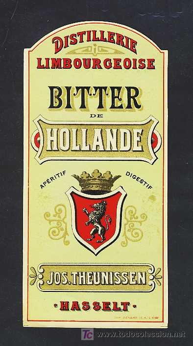Etiquetas antiguas: Etiqueta de licor BITTER DE HOLLANDE. Troquelada