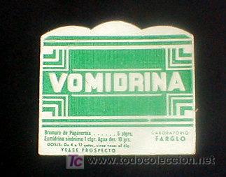 &Eacute;tiquettes anciennes: ETIQUETA DE MEDICAMENTO VOMIDRINA. ENVIO GRATIS&iexcl;&iexcl;&iexcl;
