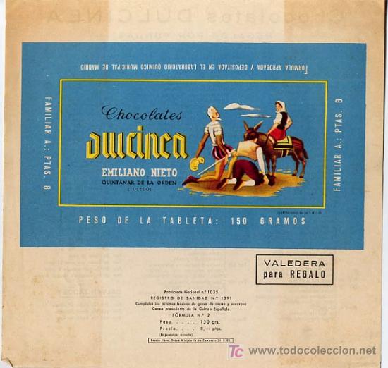 Etiquetas antiguas: CARTEL ETIQUETA EMBOLTORIO DE CHOCOLATES DULCINEA ECH 3 , TEMA QUIJOTE
