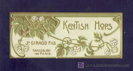 Etiquetas antigas: Etiqueta de perfume KENTISH HOPS. En relieve. Modernista,art nouveau.Parfume label, etiquette parfum