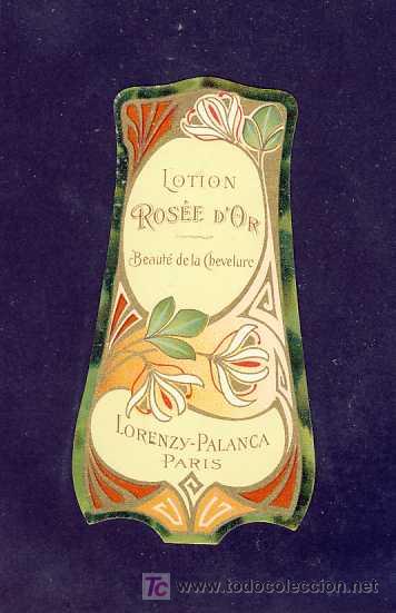 Etiquetas antiguas: Etiqueta de perfume ROSE D' OR. Troquelada. Modernista, art nouveau. Parfume label, etiquette parfum