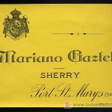 Etiquetas antiguas: ETIQUETA DE VINO MARIANO GAZTELU SHERRY PORT ST. MARYS (SPAIN).