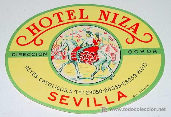 Etiquetas antiguas: ANTIGUA ETIQUETA PARA MALETA CON PUBLICIDAD DEL HOTEL NIZA DE SEVILLA - TAMA&Ntilde;O POSTAL APROXIMADAMENT