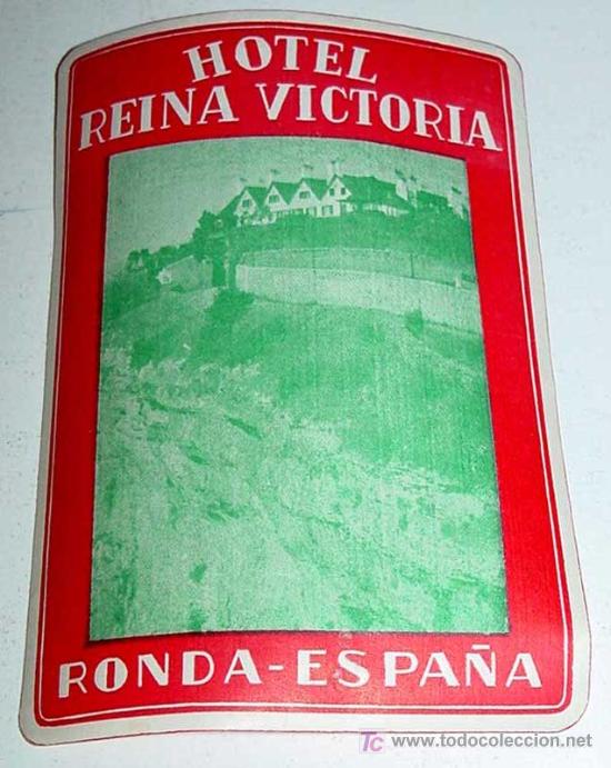 Etiquetas antiguas: ANTIGUA ETIQUETA PARA MALETA CON PUBLICIDAD DEL HOTEL REINA VICTORIA DE RONDA (MALAGA) - TAMA&Ntilde;O POST