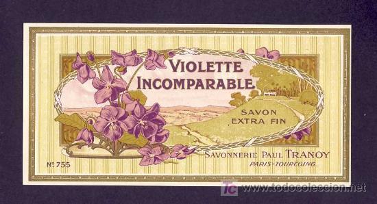 Etiquetas antigas: Etiqueta de perfumeria VIOLETTE INCOMPARABLE. Modernista. Art nouveau perfum label, etiquette parfum