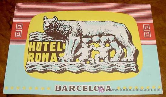 Etiquetas antiguas: ANTIGUA ETIQUETA PARA MALETA - HOTEL ROMA, BARCELONA - LABELS BAGGAGE - LABELS HOTEL